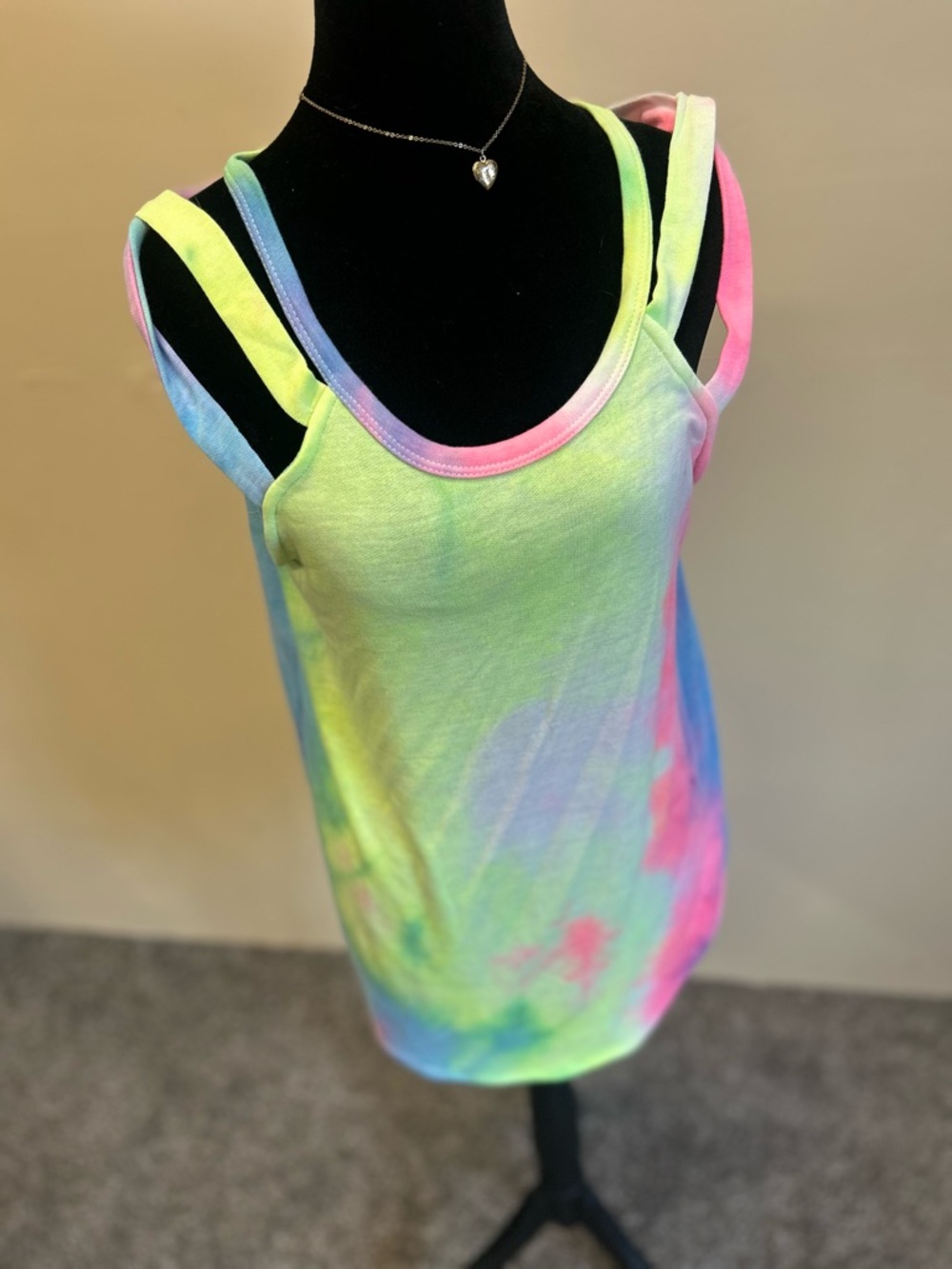 7th Ray Neon Pastel Tie-Dye Double Strap Tank Top-NWOT Size Large
